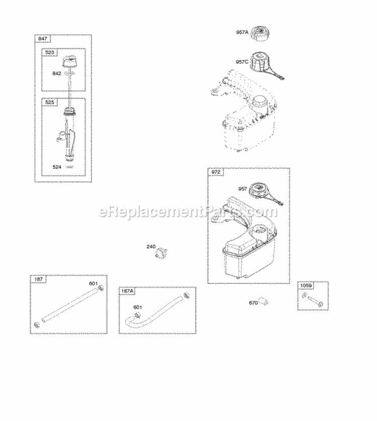 Fuel Supply Lubrication Diagram and Parts List for  Briggs and Stratton Engine